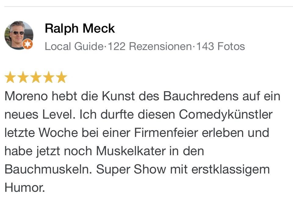 komiker bauchredner moreno referenzen rezensionen unterhalter witziger alleinunterhalter, lustiger comedian, deutschland, deutsche