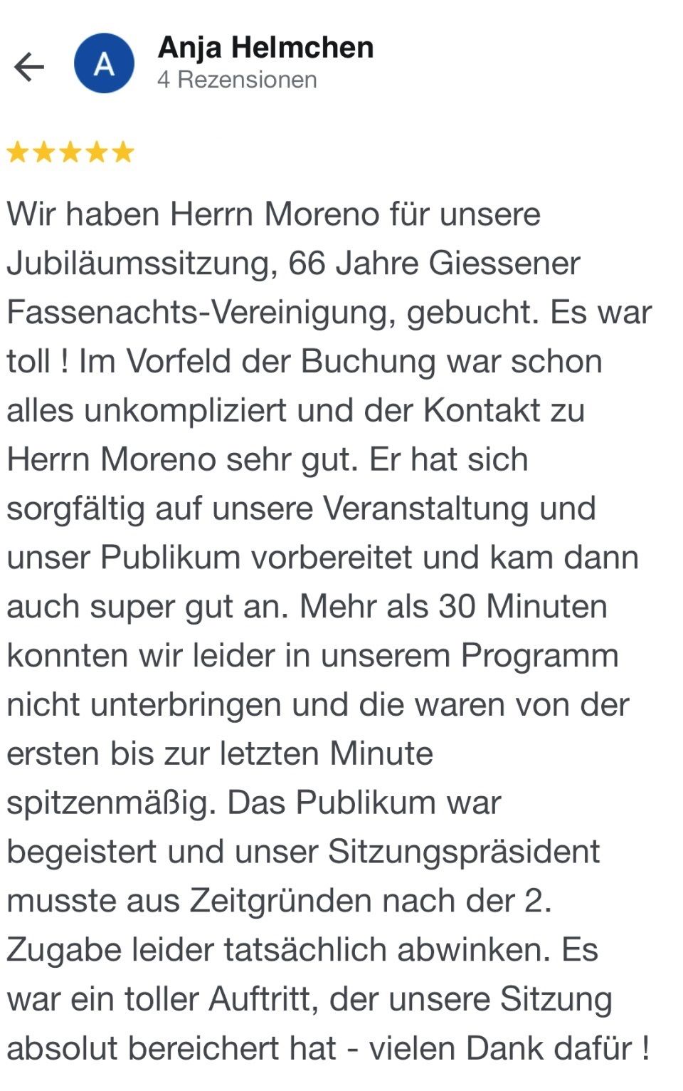 referenzen rezensionen bauchredner peter moreno karneval fasching fastnacht